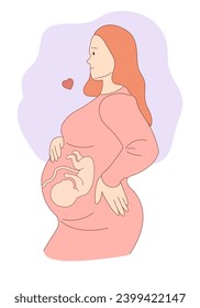 The expectant mother strokes the baby. A pregnant woman is monitoring her condition. Women Health. New life in the belly. Childbirth. Vector illustration.
EPS10