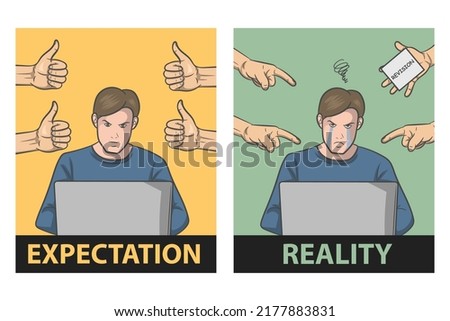 expectation versus reality. A Tired Man Missing Deadline