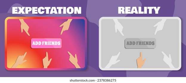 Expectation versus reality. When you're expecting a lot of friends. Vector illustration. EPS10