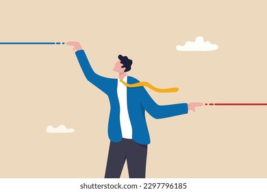 Expectation vs reality result, aim high standard or ambition to success and achieve goal, challenge or hope, motivation concept, businessman make an expectation and other hand as result line.