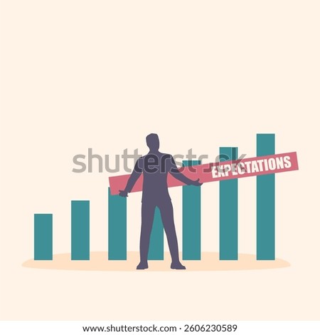 Expectations chart represents the surpassing of expectations of the people you deal with, whether they are customers, superiors or others who need things from you. Businessman holding growth bar