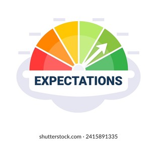Expectations Gauge with Arrow Indicating Surpassing Goals Vector Illustration