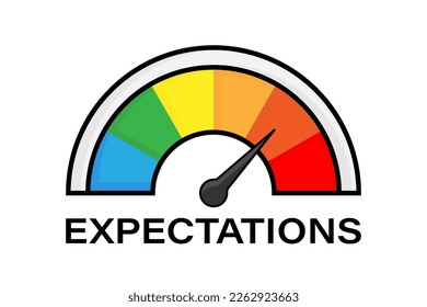 Expectations level. Expectations scale. High expectations. Indicator of expectations. Business concept. Vector