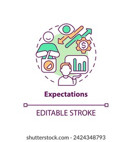 Expectations multi color concept icon. Expectations about prices, income, product availability. Round shape line illustration. Abstract idea. Graphic design. Easy to use in brochure marketing