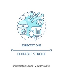 Expectations soft blue concept icon. Expectations about prices, income, product availability. Round shape line illustration. Abstract idea. Graphic design. Easy to use in brochure marketing