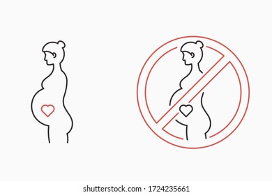 Expecting a baby icon. No access for pregnant woman. Line design, editable stokes. Vector illustration isolated on white background