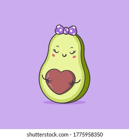 Expecting mom concept with cute kawaii avocado mother cartoon character, funny cartoon illustration