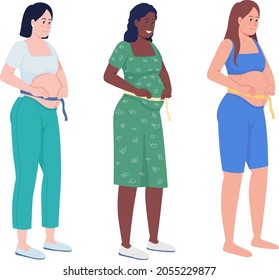 Expecting mom semi flat color vector character set. Standing figures. Full body people on white. Family members isolated modern cartoon style illustration for graphic design and animation pack