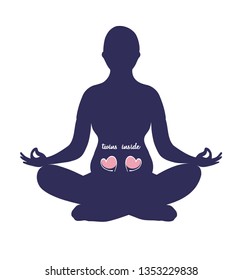 Expecting mother silhouette in yoga pose in multiple pregnancy isolated on white background. Flat style
