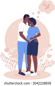 Expecting parents 2D vector isolated illustration. Happy pregnant woman with husband. Anticipating child. Young family flat characters on cartoon background. Parenthood colourful scene