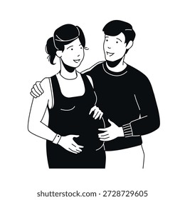 Expecting Parents - Black and White Flat Design Illustration