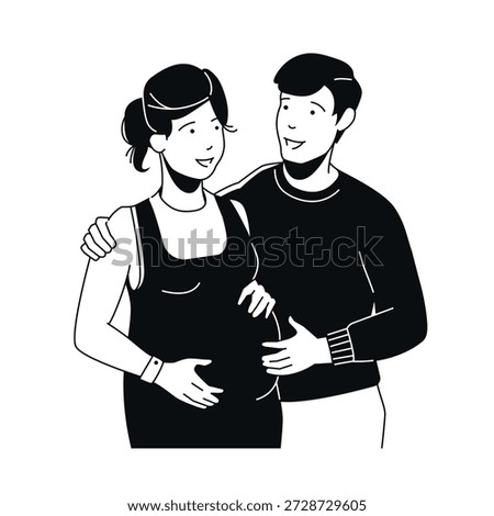 Expecting Parents - Black and White Flat Design Illustration