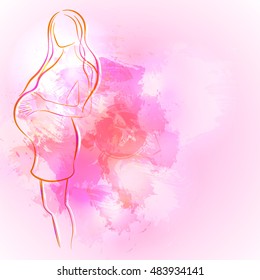 Expecting (pregnant) mother. Watercolor design element for pregnancy theme woman silhouette.