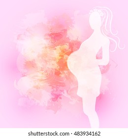 Expecting (pregnant) mother. Watercolor design element for pregnancy theme woman silhouette.