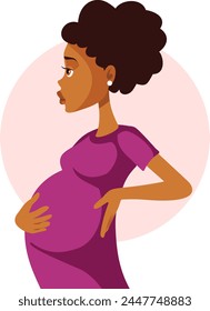 
Expecting Woman Feeling a Baby kick Vector Cartoon Illustration. Careful mom caressing her tummy in prenatal late stage 
