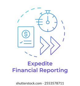 Expedite financial reporting blue gradient concept icon. Time management, workflow. Round shape line illustration. Abstract idea. Graphic design. Easy to use in infographic, presentation