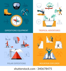 Expedition design concept set with explorer equipment isolated vector illustration