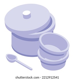 Expedition dish icon isometric vector. Food steel. Kitchen pot