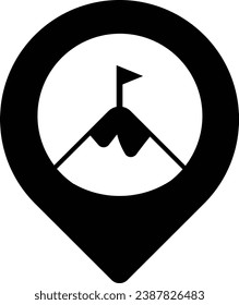 Expedition Finish Point Concept, Mountains Peak Visible thru GPS Bubble vector icon design, Winter Game Element symbol, Snowboard Equipment Sign, competitive sports activity stock illustration