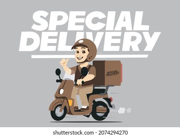 expedition guy on motorbike doing delivery work 