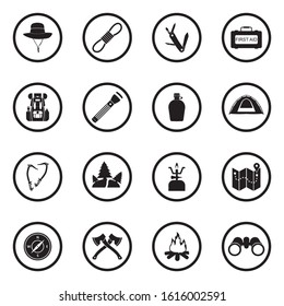 Expedition Icons. Black Flat Design In Circle. Vector Illustration.