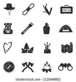 Expedition Icons. Black Scribble Design. Vector Illustration.
