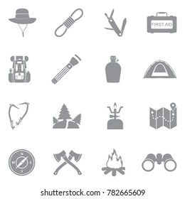 Expedition Icons. Gray Flat Design. Vector Illustration. 