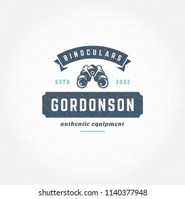 Expedition logo emblem vector illustration. Outdoor adventure leisure, binoculars silhouette shirt, print stamp. Vintage typography badge design.
