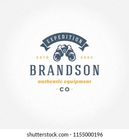 Expedition logo emblem vector illustration. Outdoor adventure leisure, binoculars silhouette shirt, print stamp. Vintage typography badge design.