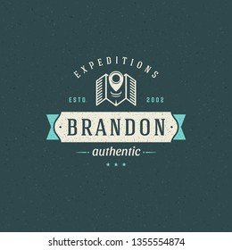 Expedition logo emblem vector illustration. Outdoor adventure leisure, map pointer silhouette shirt, print stamp. Vintage typography badge design.