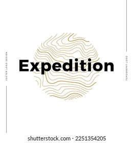 Expedition logo of topographic line map. Wood rings, vector line pattern of shape countour. Outline pattern for outdoor logo templates. Contours of tree, concepts for geographic logotype.