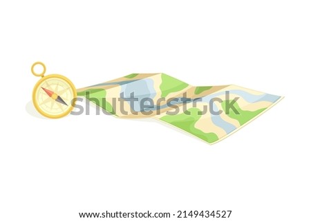 Expedition Map Depicting Geography and Route of Tourist Journey with Compass Vector Illustration