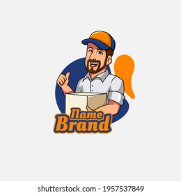 Expedition mascot man vector holding box