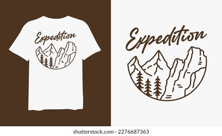 Expedition mountain and spruce line art design, stylish t-shirt and apparel trendy design and with typography lettering, print, vector illustration design.
