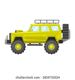 Expedition off-road SUV. A car for travel and extreme sports. 4x4. Monster truck. Side view. Vector flat graphic illustration. The isolated object on a white background. Isolate.