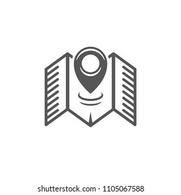 Expedition shape isolated on white background vector illustration. Map pointer vector graphic silhouette.