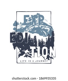 expedition slogan on alpine mountain background