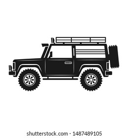 Expeditionary SUV. Black silhouette. Off-road jeep. Vector drawing. Side view. Isolated object on a white background. Isolate.