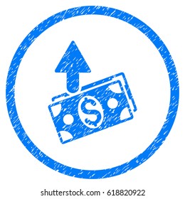 Expences grainy textured icon inside circle for overlay watermark stamps. Flat symbol with unclean texture. Circled vector blue rubber seal stamp with grunge design.