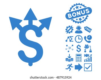 Expences icon with bonus pictures. Vector illustration style is flat iconic symbols, cobalt color, white background.