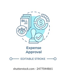 Expense approval soft blue concept icon. Budget planning, company funds. Regulatory compliance. Round shape line illustration. Abstract idea. Graphic design. Easy to use in infographic, presentation