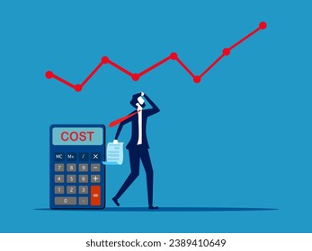 Expense costs increase. Businessman standing looking at cost chart vector