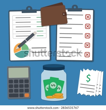 Expense cutting plan illustration showing unnecessary purchases identified and removed to reduce spending and redirect money toward savings. Personal spending control and household cost reduction concept.