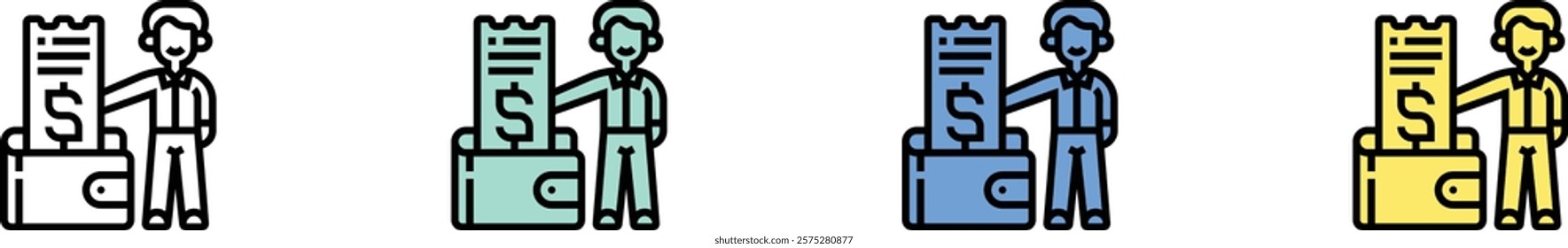 expense icon. Outline, Green, Blue and Yellow Style Design Isolated On White Background
