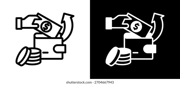 Icono de gastos blanco negro Ilustración vectorial