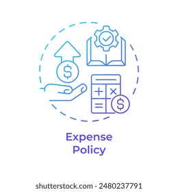 Icono de concepto de degradado azul de política de gastos. Gestión de gastos, cumplimiento normativo. Ilustración de línea de forma redonda. Abstractas idea. Diseño gráfico. Fácil de usar en infografía, presentación