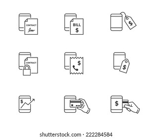 Expense, price, money transaction and contract icons for mobile or smart phone