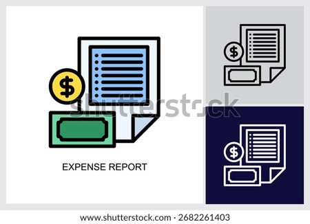 Expense Report icon Multi Style Vector Illustration