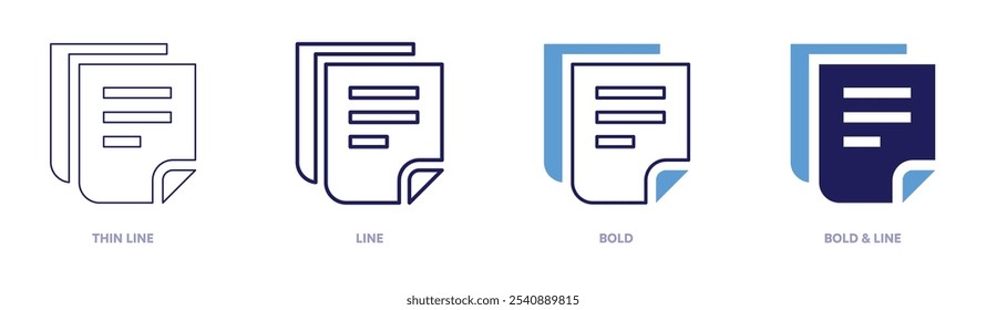Ausgabenberichtsvorlagensymbol in 4 verschiedenen Stilen. Dünne Linie, Linie, Fett und Fette Linie. Duotone-Stil. Bearbeitbarer Strich.