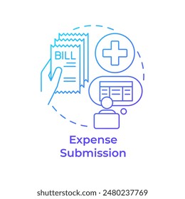 Expense submission blue gradient concept icon. Cost control, billing receipt. Transaction documentation. Round shape line illustration. Abstract idea. Graphic design. Easy to use in infographic